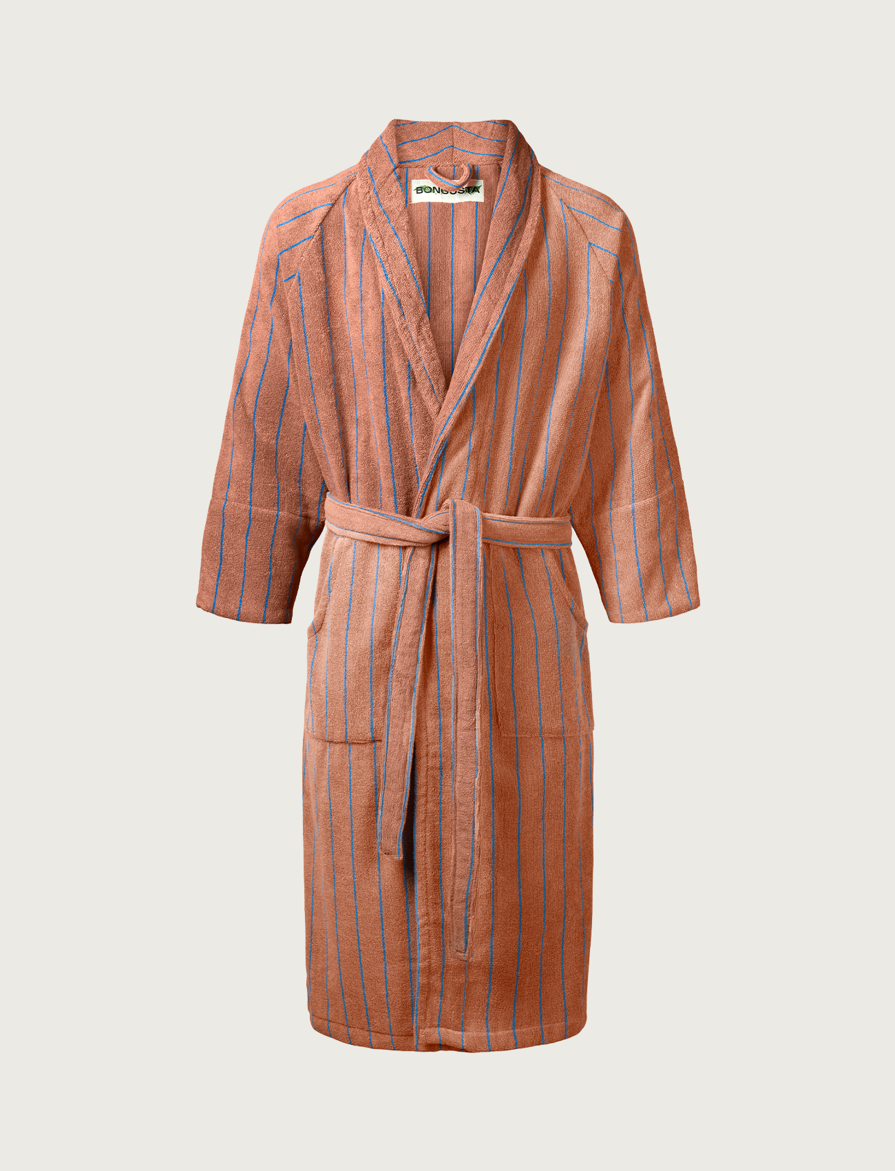 Naram Bathrobe, camel & ultramarine